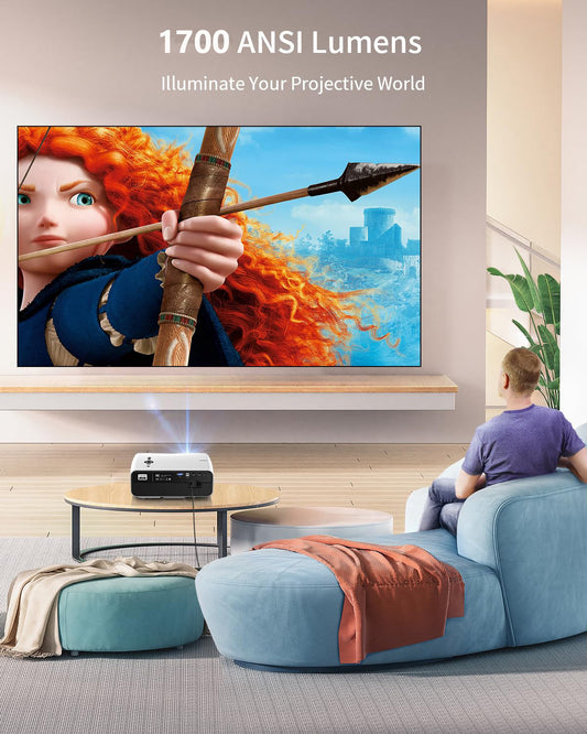 CAIWEI A12AB Smart 4K Daytime Projector with Apps,1700 ANSI Auto Focus Home Theater Projector with WiFi Bluetooth,300" Display HDR Native 1080P LED Android Projectors for TV Outdoor Movie Gaming Ceiling HDMI USB