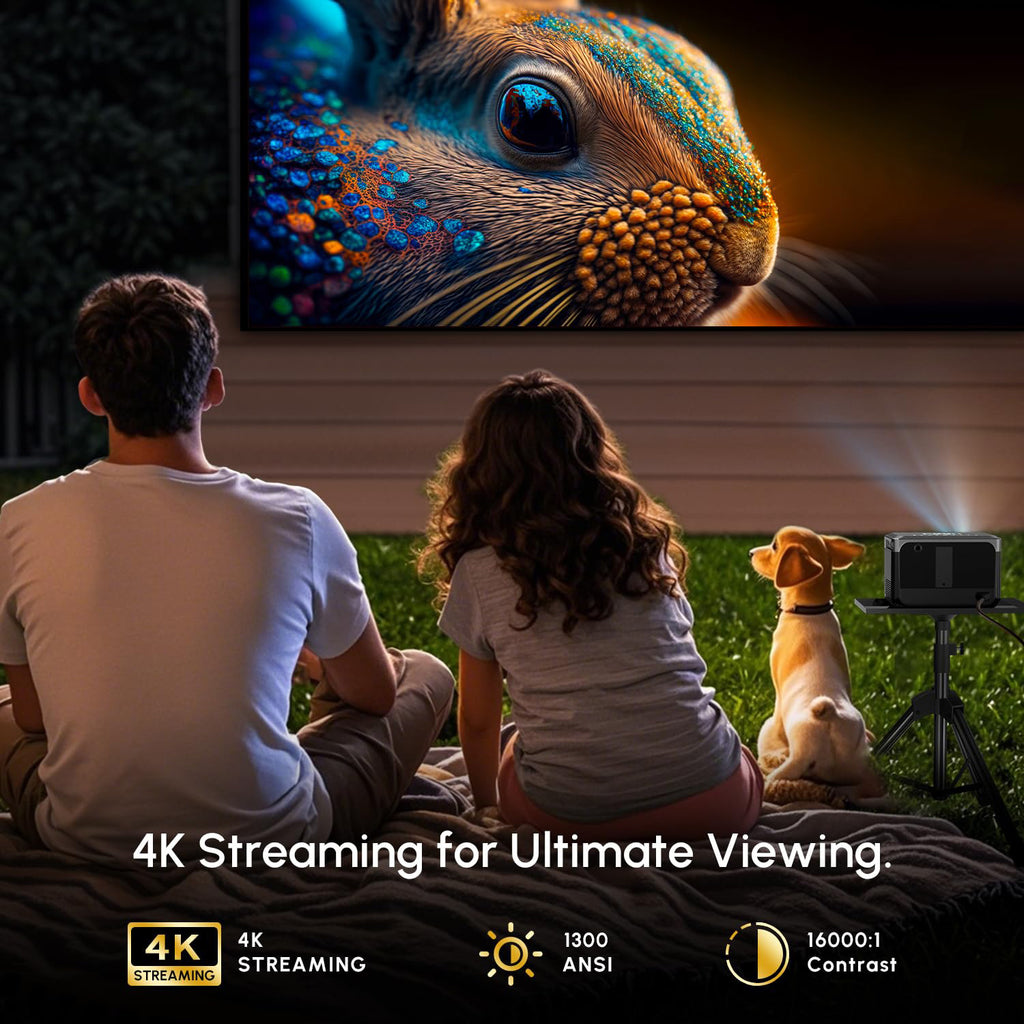 CAIWEI A6T Portable Smart Projector with Google TV, 4K Ultra HD Projector with Dual Brightness Mode Shorter Throw Dolby Audio NFC Wifi Bluetooth for Home Theater Bedrooms Apartments