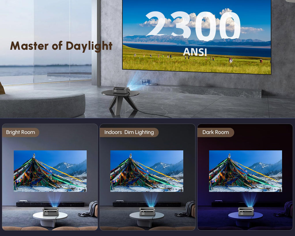 CAIWEI A10Q 4K Daytime Projector 2300 ANSI Ultra Bright Smart Projector with DSP Sound, Auto Focus, NFC for Easily Casting, Gaming Projector for Daylight Viewing, Bright Room Home theater