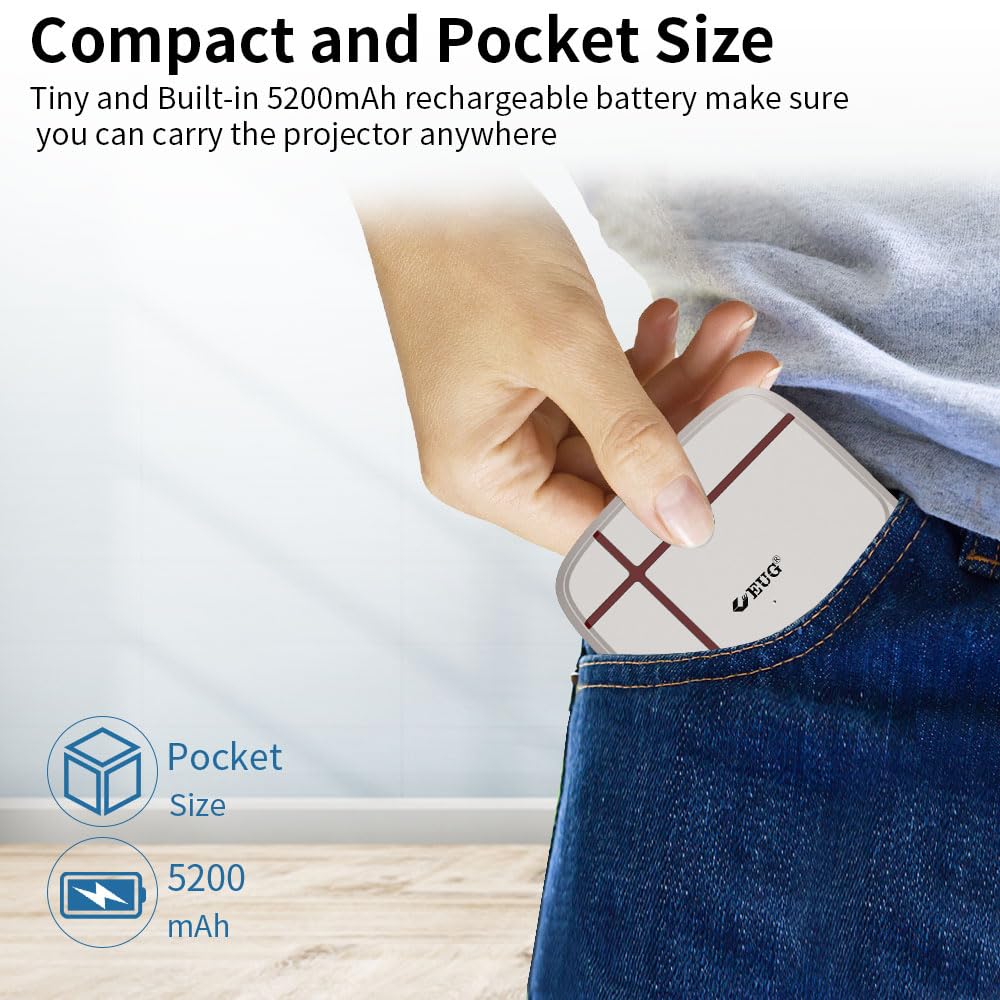 CAIWEI Pico 3D Projector Built in Battery&Speaker, Mini Pocket DLP Projector 1080P Support, Compatible with iPhone,Android,Fire Stick,USB,HDMI,Auto Keystone