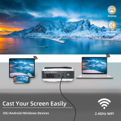 CAIWEI Smart Wi-Fi HD 1080P Projector 9000 Lumen Bluetooth Wireless for Movie & Gaming