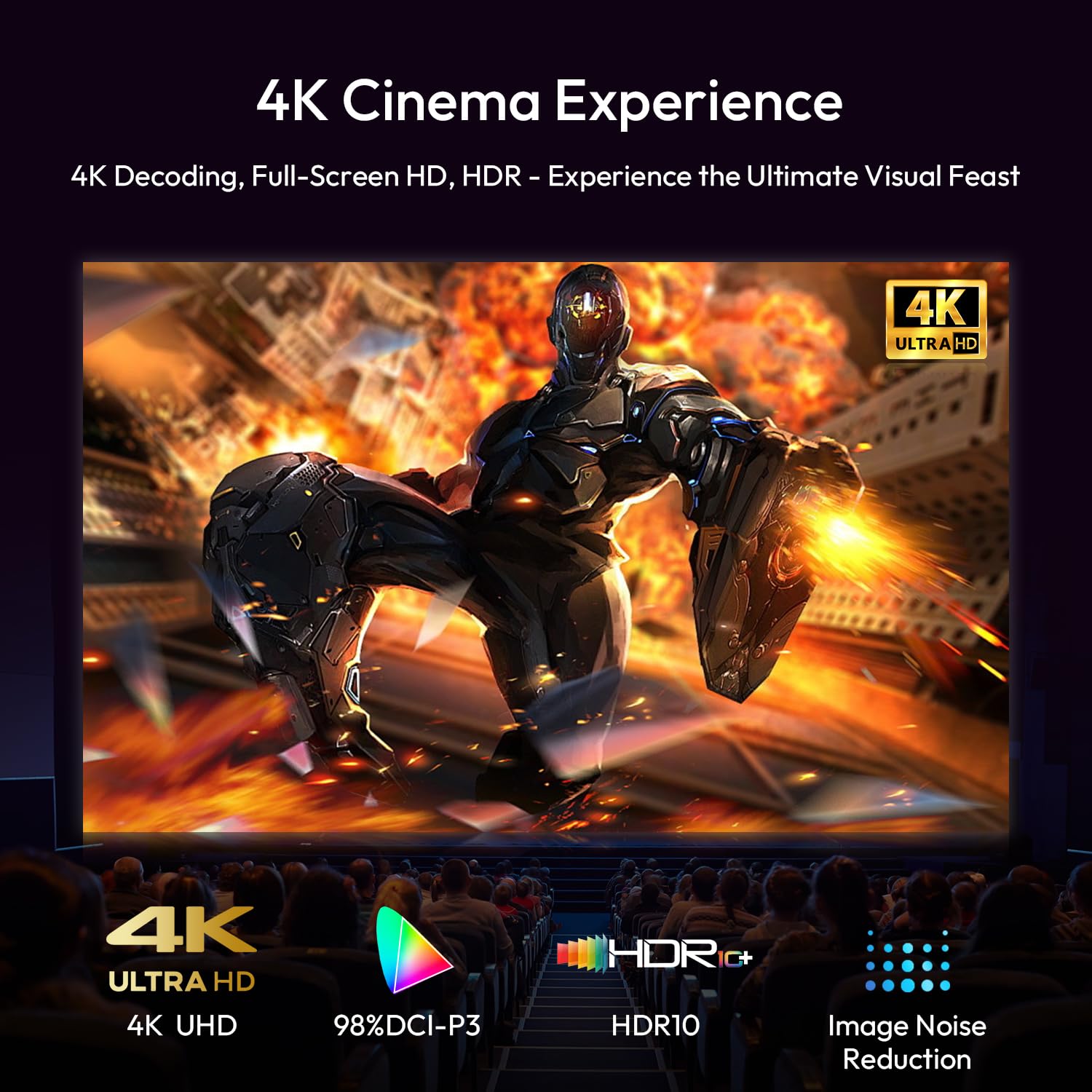 CAIWEI A9T 4K Projector with WiFi and Bluetooth, 1600 ANSI Lumens Daytime Projector with Android TV 9.0