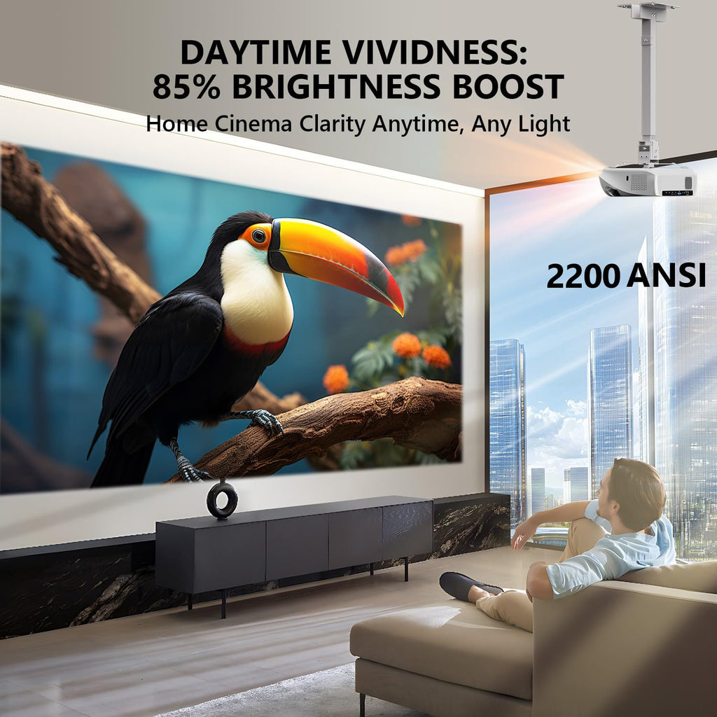CAIWEI A10R 4K Daytime Projector 2200 ANSI Ultra Bright Smart Projector with NFC Screencast, Home Theater Projector for Daylight Viewing, Wifi and Bluetooth, 50%Zoom, 6D/P Keystone, Dust-Proof, Outdoor Movie