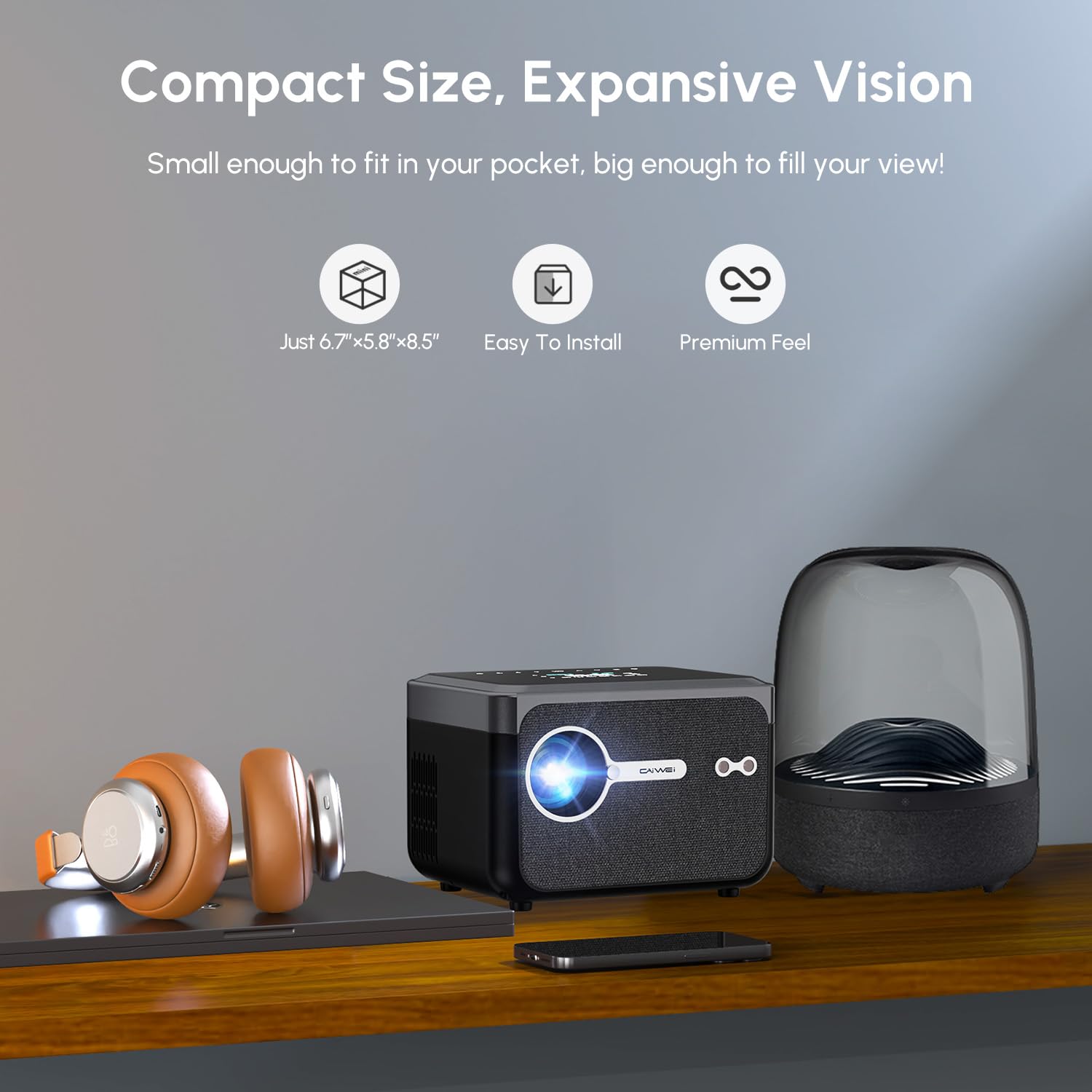 CAIWEI A6T 4K Portable Google TV Projector | 1300 ANSI, Dolby, NFC