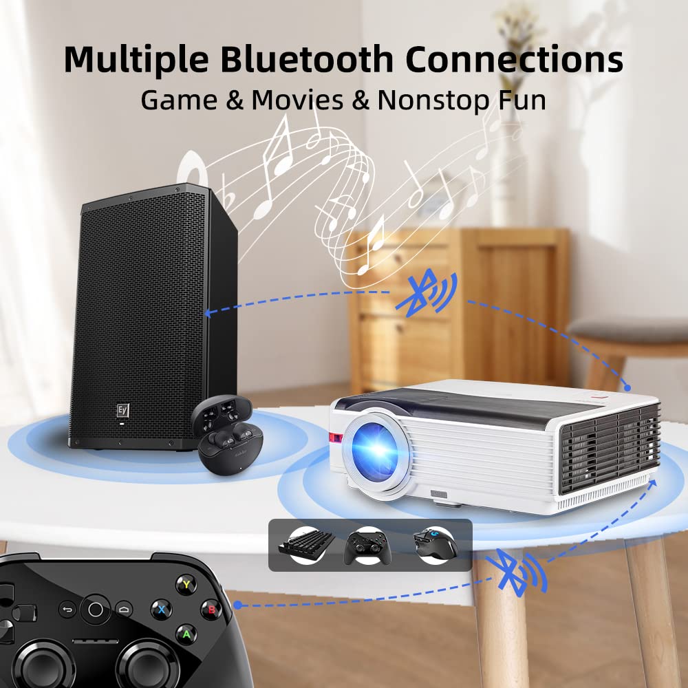 CAIWEI Smart Wi-Fi HD 1080P Projector 9000 Lumen Bluetooth Wireless for Movie & Gaming