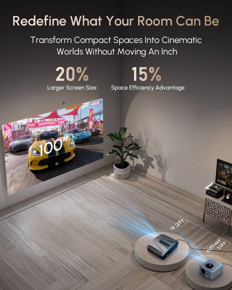 CAIWEI A9T Karaoke Daytime Projector 4200 ANSI 4K Smart Daylight Projector with ToF+CMOS Laser Autofocus, 1.2 Short Throw, HDMI ARC, Android TV Dual Mircophone NFC for Bright Room Home Theater Business