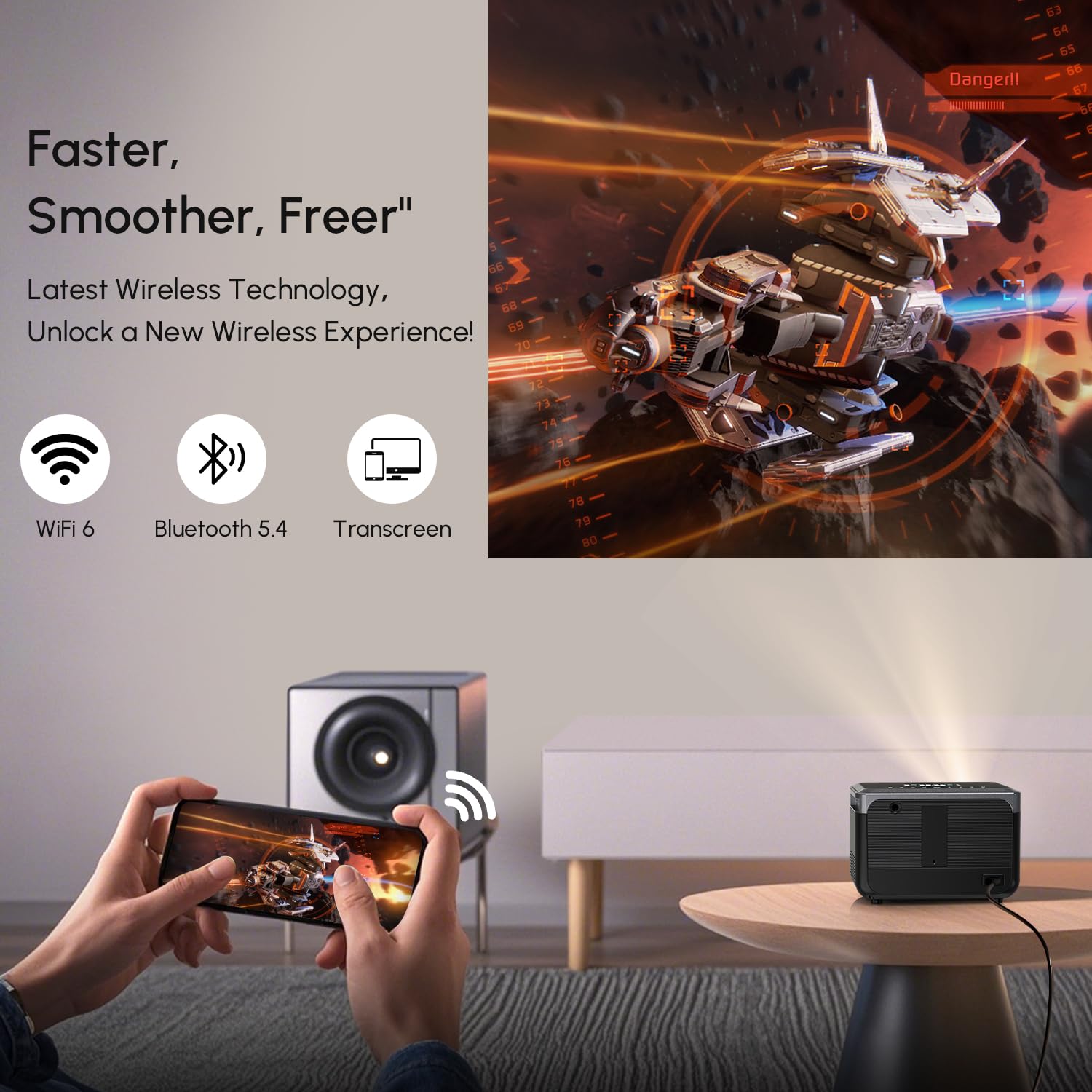 CAIWEI A6T 4K Portable Google TV Projector | 1300 ANSI, Dolby, NFC