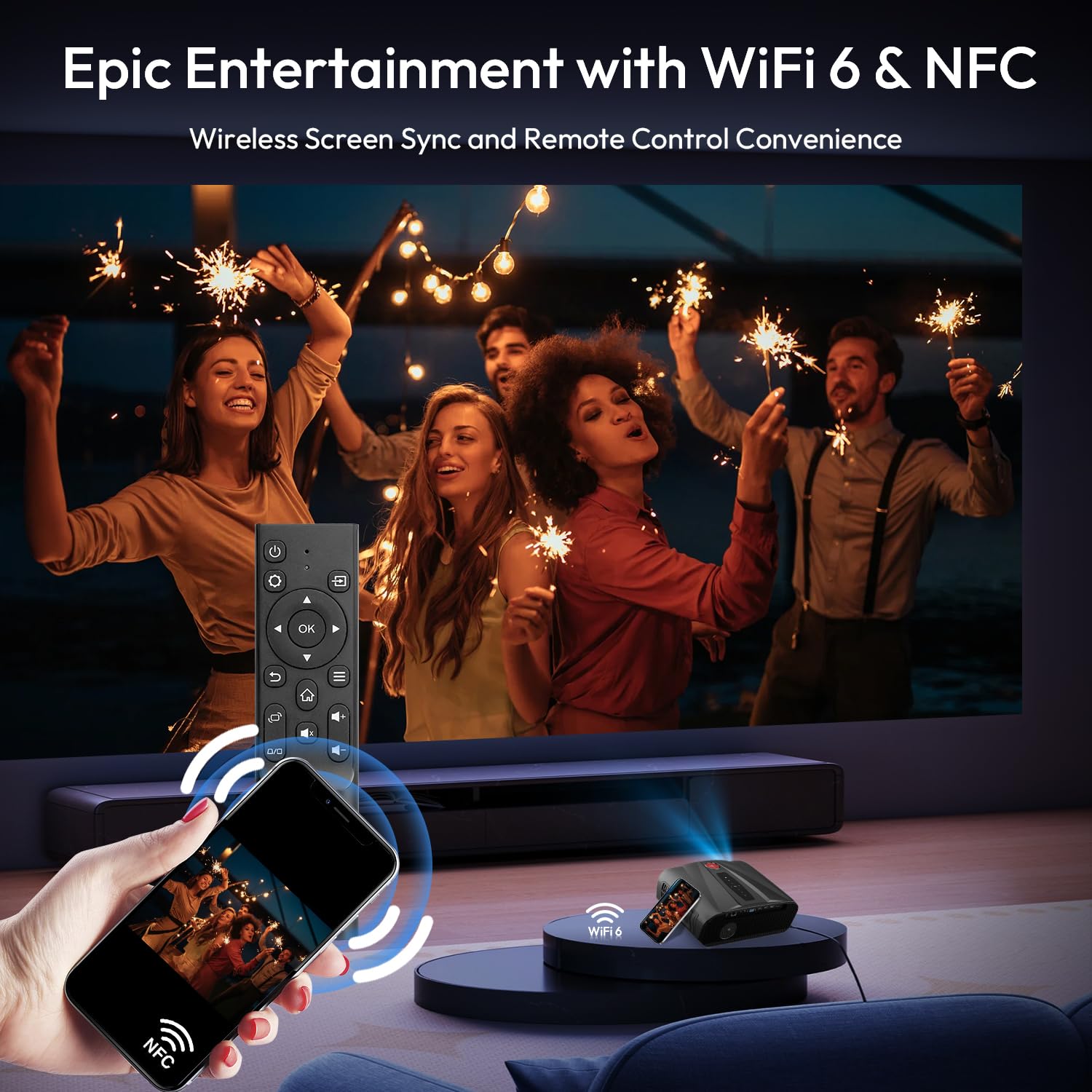 CAIWEI A9T 4K Projector with WiFi and Bluetooth, 1600 ANSI Lumens Daytime Projector with Android TV 9.0