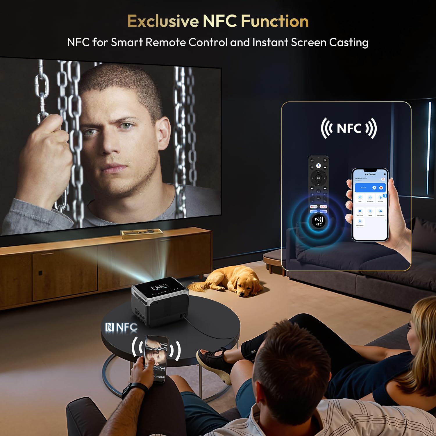 CAIWEI A6T 4K Portable Google TV Projector | 1300 ANSI, Dolby, NFC