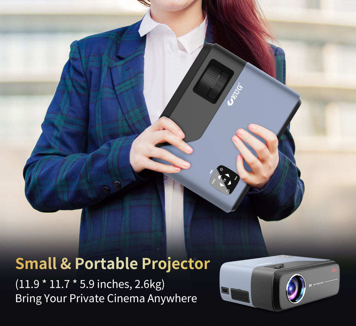 Portable 1080P Projector with WiFi Bluetooth, Smart Home Outdoor