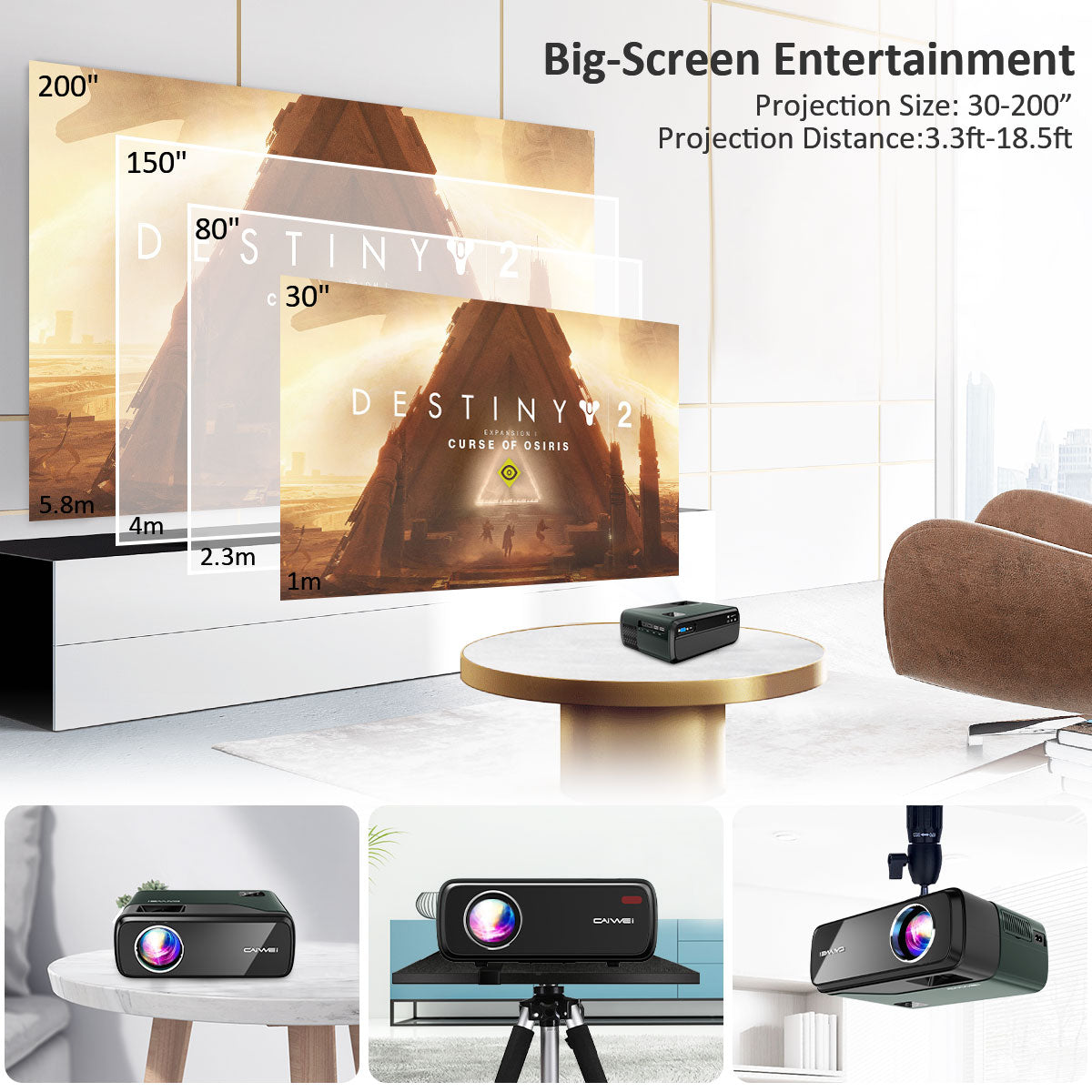 Portable 5G WiFi Bluetooth Projector 1080P Native, Android LED Full HD Moive Projector Wireless iOS Mirroring Support Massive Apps Bi-Bluetooth Outdoor/Indoor Proyector