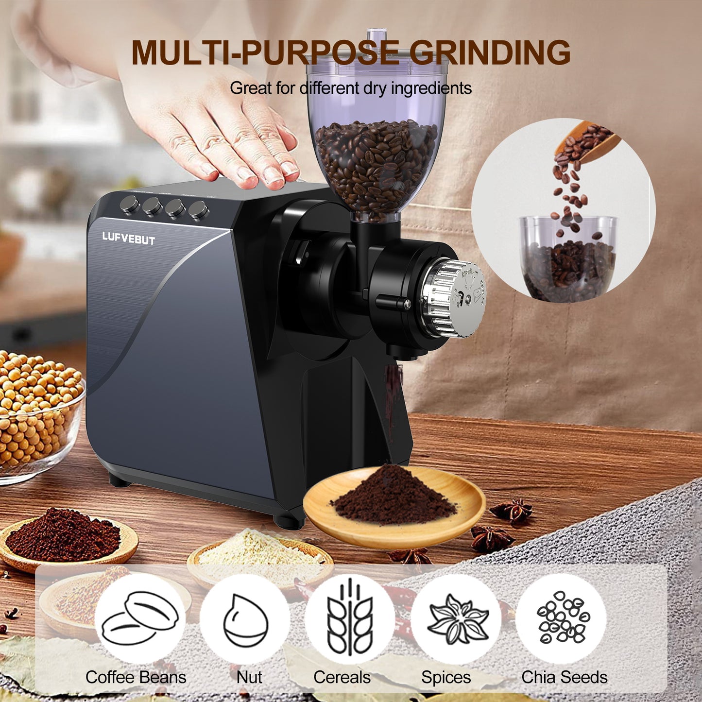 LUFVEBUT 2-in-1 Slow Juicer Machines Coffee Grinder - Meteorite Gray