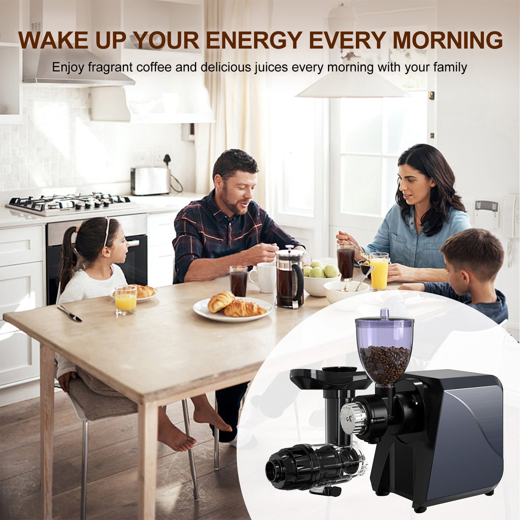 LUFVEBUT 2-in-1 Slow Juicer Extractor Coffee Grinder  Machines- Meteorite Gray