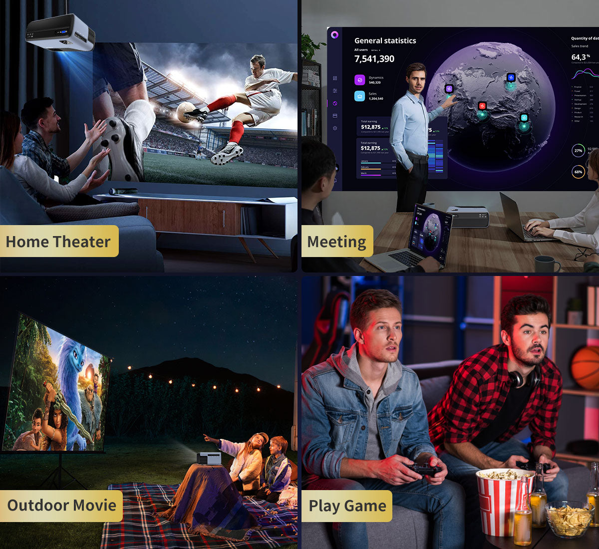 Portable 4K Movie Projector with WiFi Bluetooth,Smart Native 1080P Home Outdoor Projectors with Netflix Youtobe,LED Small Video Proyector for Home Theater Games Sports Laptop Phone Fire Stick