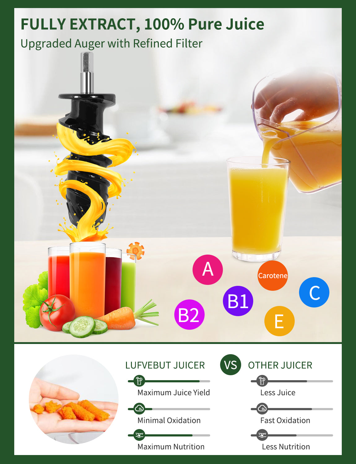 LUFVEBUT Compact Vegetables & Fruit Slow Juicer - BP8038, Peacock Green