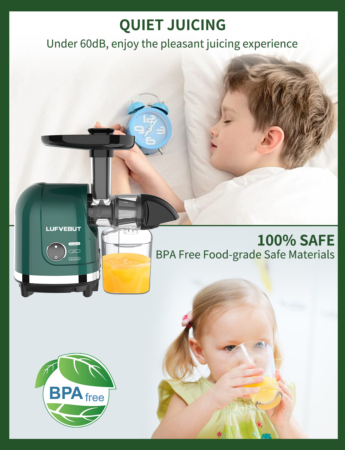 LUFVEBUT Compact Vegetables & Fruit Slow Juicer - BP8038, Peacock Green