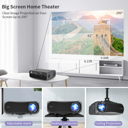 CAIWEI Full HD Wifi Bluetooth Projector 1080P Native Support 4K,10000 Lumen LED Smart Android Wireless Home Outdoor Business Projector