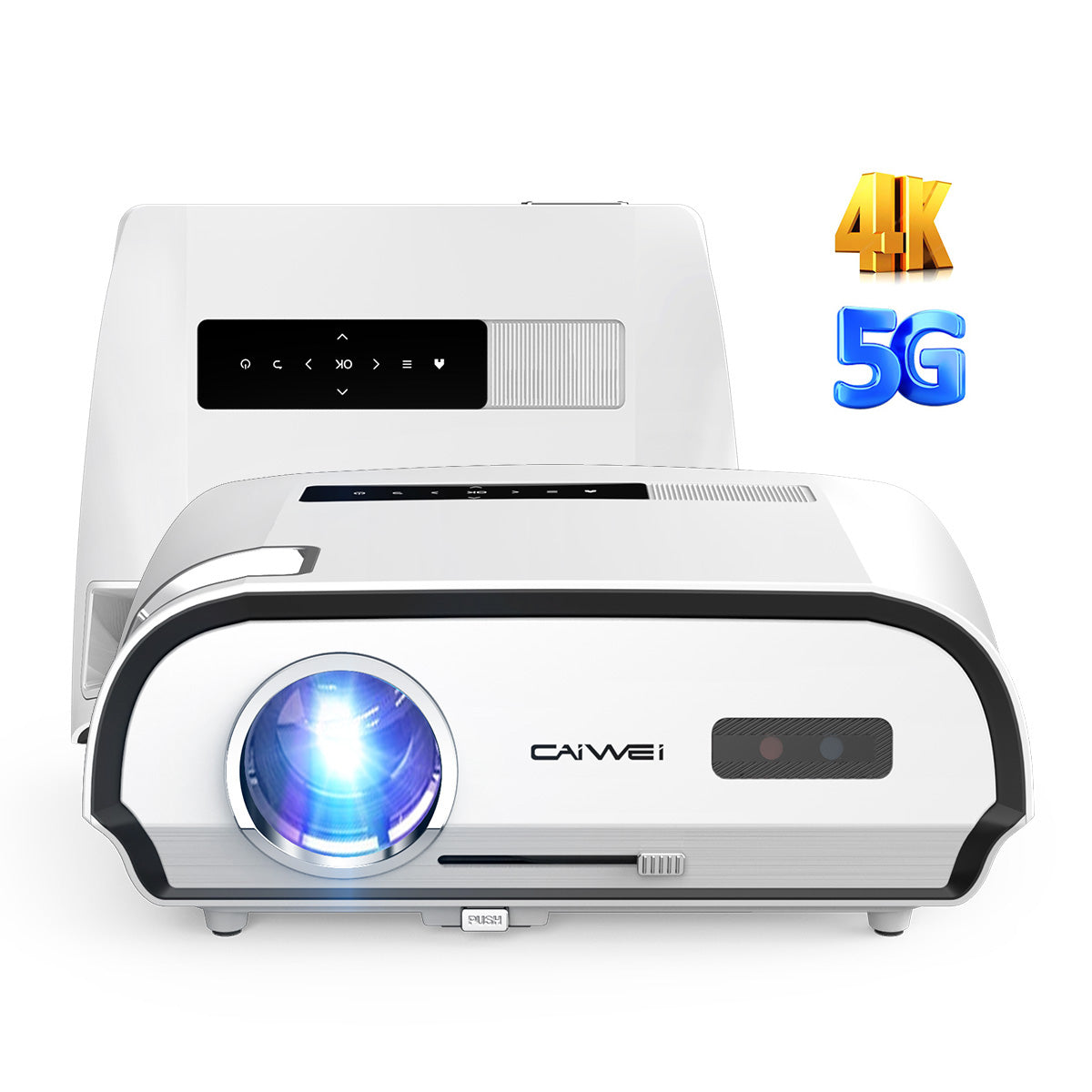 CAIWEI High Lumen 4K Projectors Daylight 1100 ANSI/14300LM, 5G WiFi Bluetooth Smart LCD Android TV Projector with Apps Netflix Prime Video Airplay, Zoom, HDMI ARC, USB, RJ45 for Home Theater Outdoor Office
