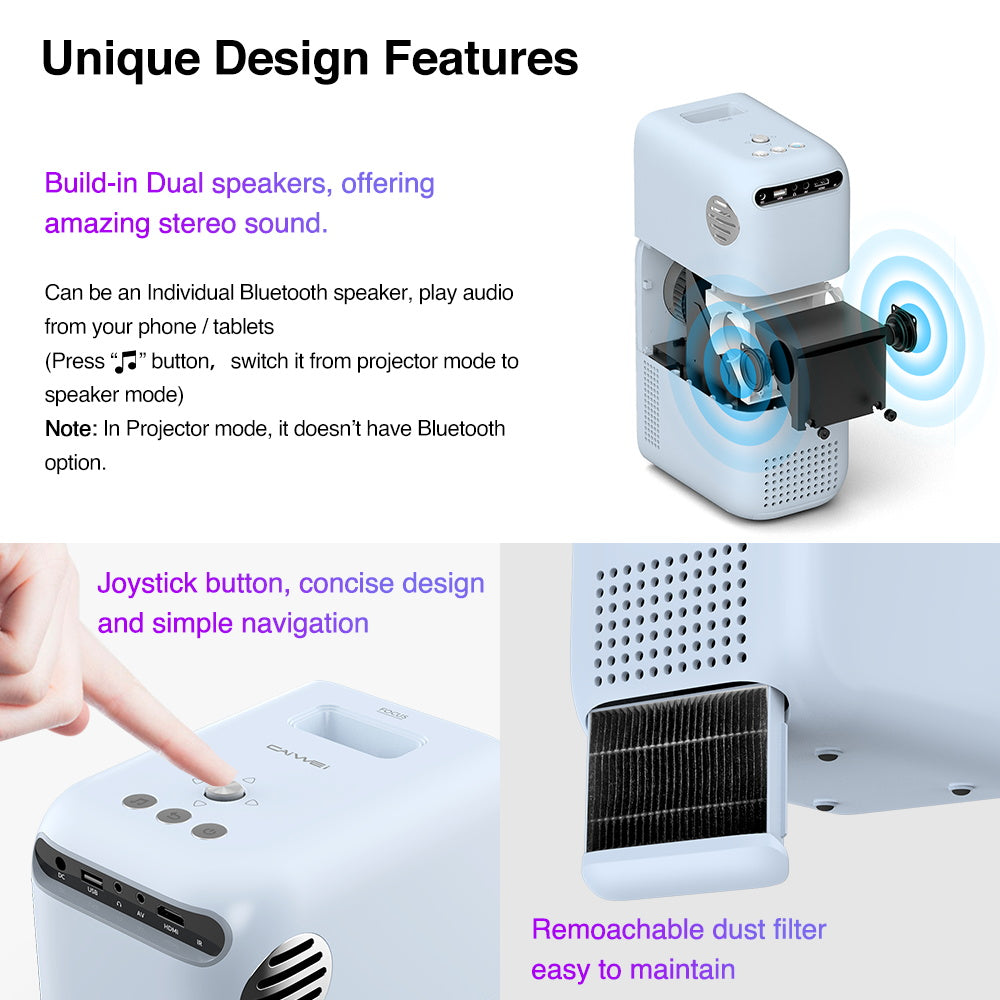 CAIWEI 1080P Full HD WiFi Projector Portable 7000 Lumen with Bluetooth Speaker Mode