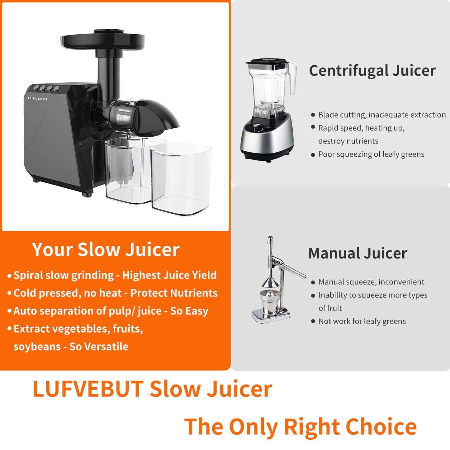 LUFVEBUT 250W Juicer Machine Slow Juice Extractor - B5100, Meteorite Gray