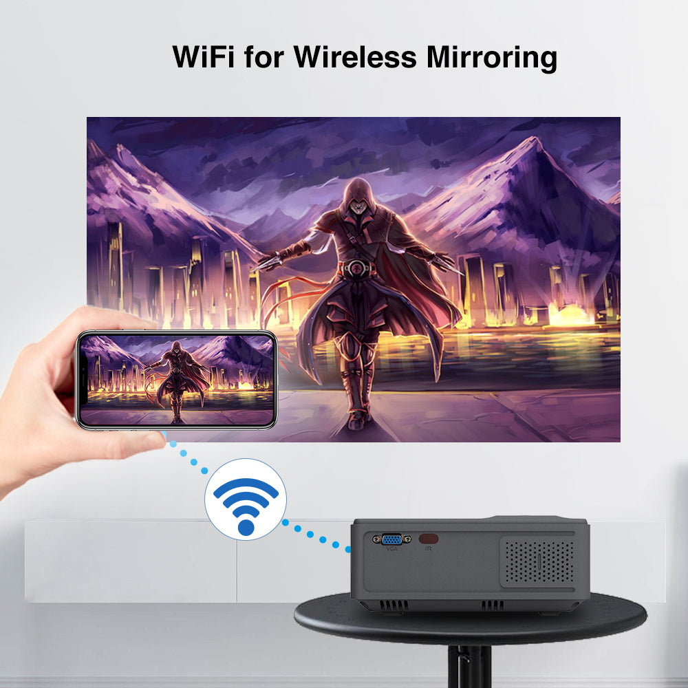 Portable WiFi Projector Bluetooth Mini Video Projector 1080p HD Support Wireless Mirroring for Phone, Android System Smart LED Projector