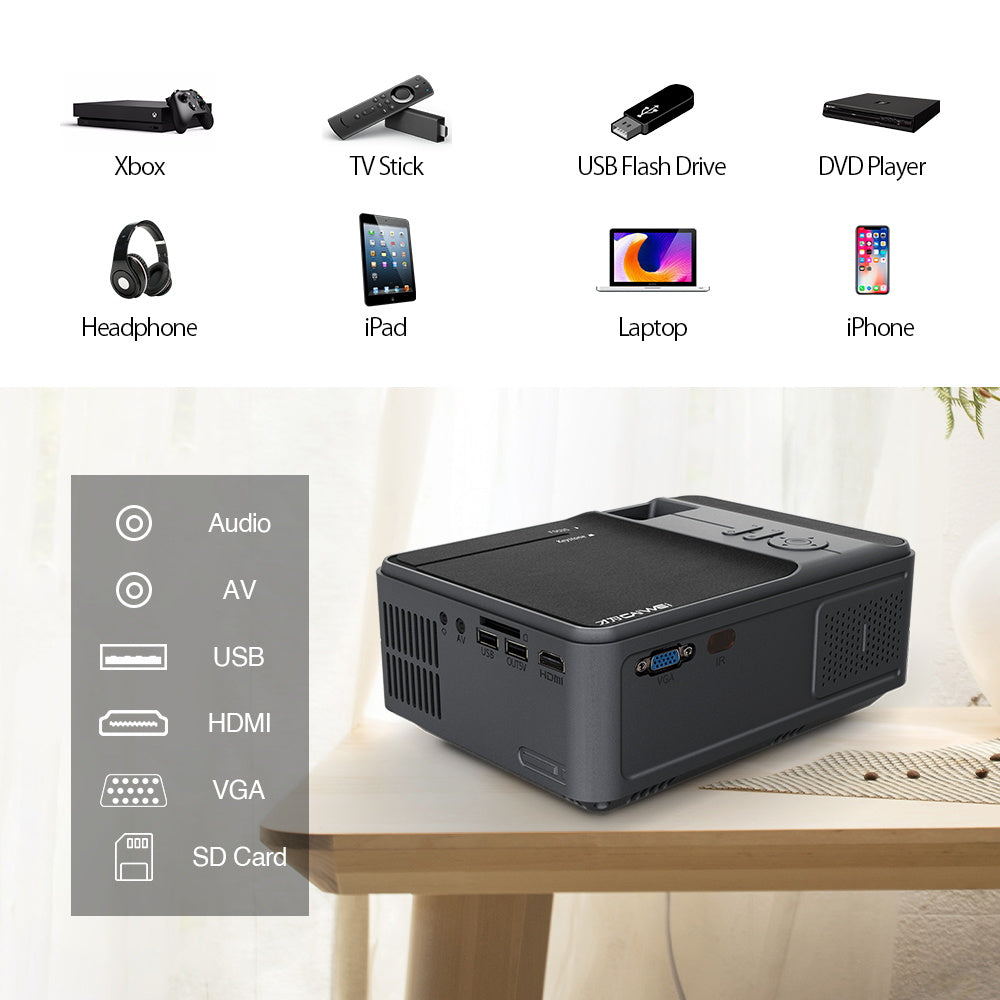 Portable WiFi Projector Bluetooth Mini Video Projector 1080p HD Support Wireless Mirroring for Phone, Android System Smart LED Projector