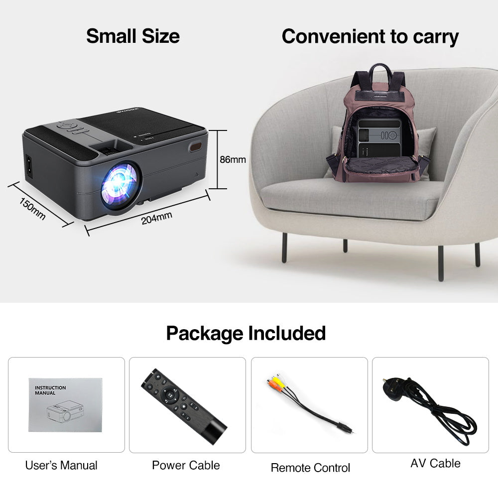 Portable WiFi Projector Bluetooth Mini Video Projector 1080p HD Support Wireless Mirroring for Phone, Android System Smart LED Projector